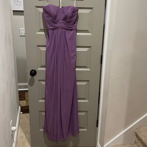 David’s bridal strapless purple bridesmaid dress